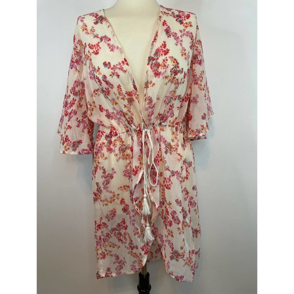 LC Lauren Conrad Sweaters - LC Lauren Conrad Kimono OS Cinch Floral Wide Sleeve Sheer